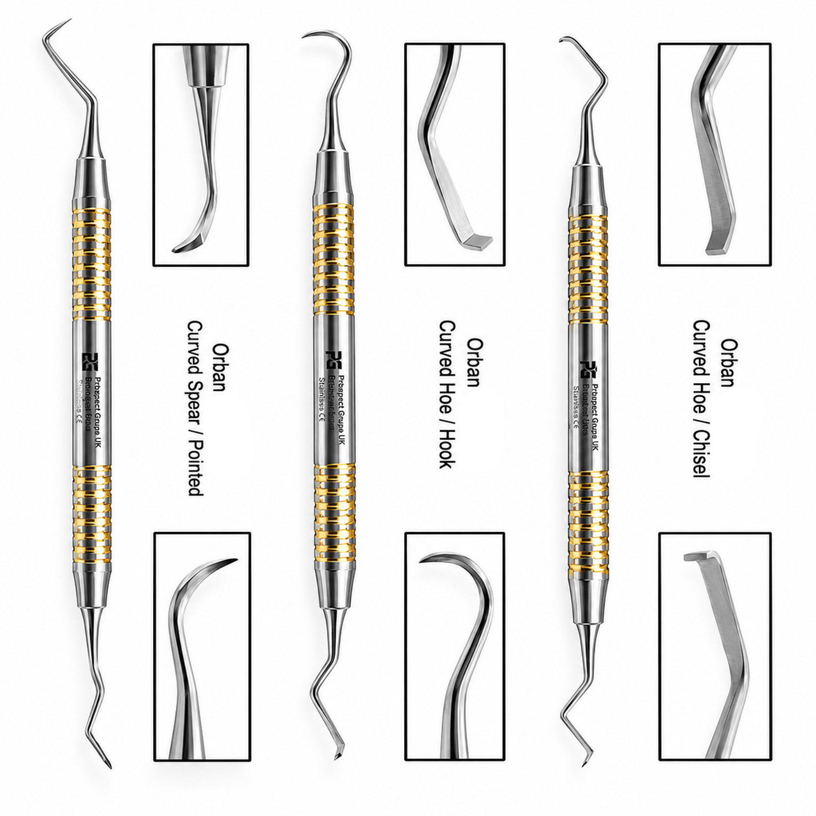 Orban Dental Scaler Set of 3 Gold Periodontal Instruments